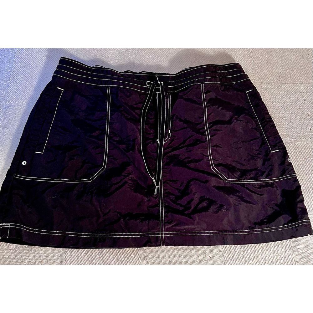 Women’s Lands’End Skirt Black 100% Nylon Zipper Drawstring Waist Pockets SZ 8